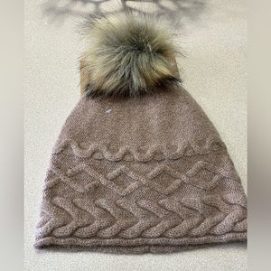 White Pine 100% Cashmere Camel Beanie Pom Winter Hat Neutral NWT